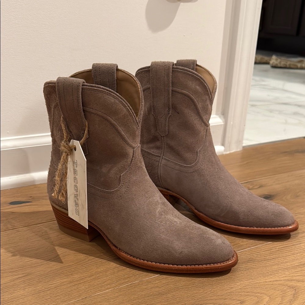 Tecovas Taupe Suede Western Ankle Boots